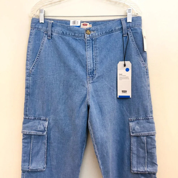 Levi's Cool Eco Performance Baggy High Waist Cargo Chambray Denim Pants 29 NWT - Picture 5 of 15